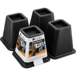 Lufia Bed Furniture Risers Heavy Duty, Stackable Bed Lifts Risers for Sofa, Table, Couch, Chair or Desk, Set of 4 Bed Lifts (Black, 6 inch)