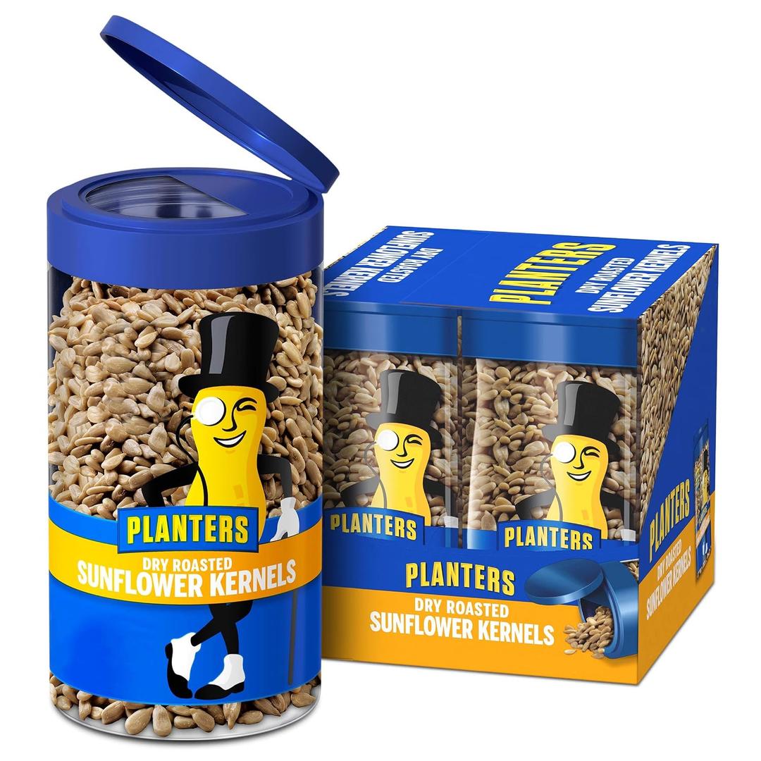 PLANTERS Pop & Pour Dry Roasted Sunflower Seeds to Eat, Road Trip Snack, Plant-Based Protein, Snacks for Adults, After School Snacks for Kids, Bulk Nuts, Kosher, 5.85oz Jar (3 Count) (EXP 11/01/26)