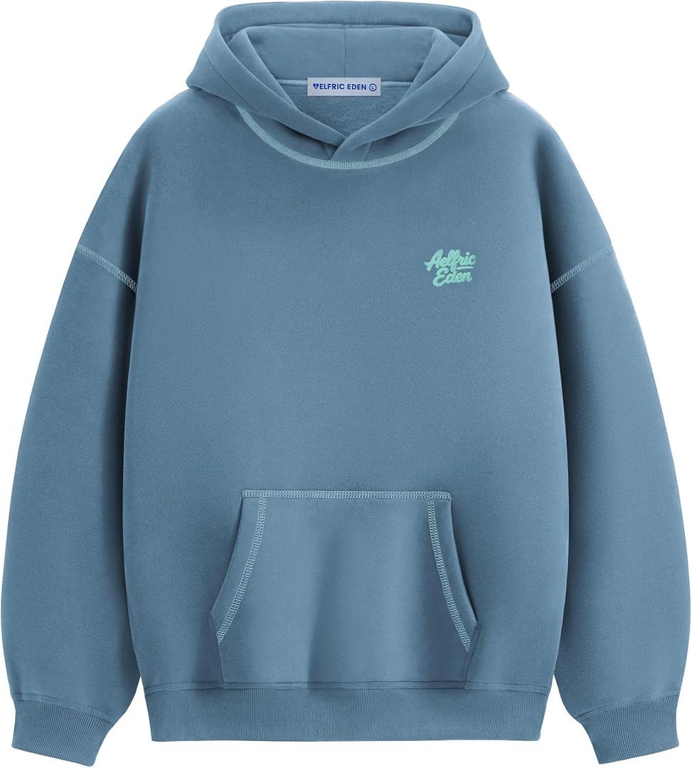 Aelfric Eden Oversized Hoodies Sweatshirts Pullover Fleece Sweaters Fall Winter Outfits Fashion Y2K Pocket (X-Small, Blue Grey)