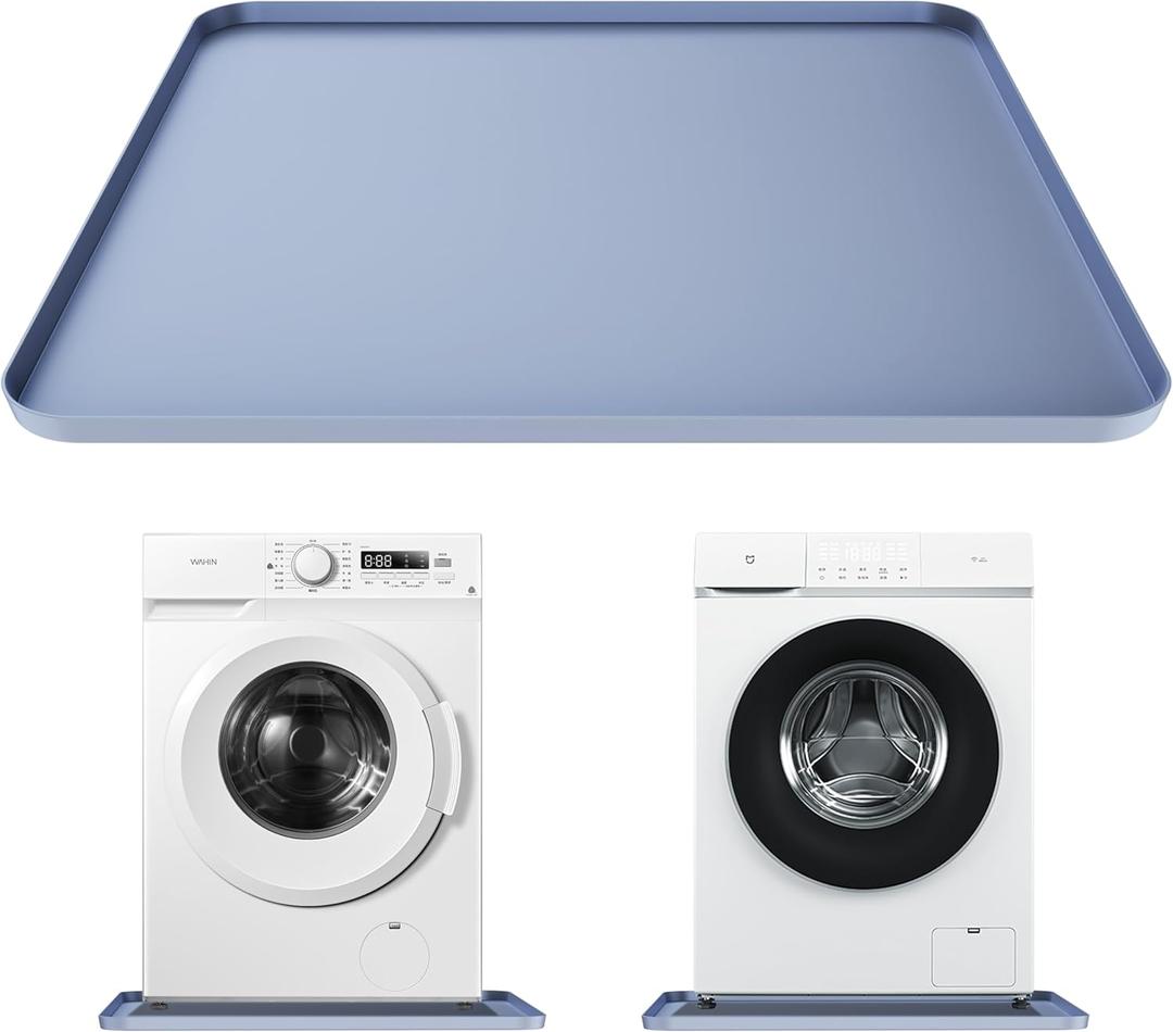 Washing Machine Drain Pan 27"x27" with 0.78" Raised Edges, LeakProof Silicone Mat, NonSlip Waterproof Floor Protector for Washer Dryer (Grey)