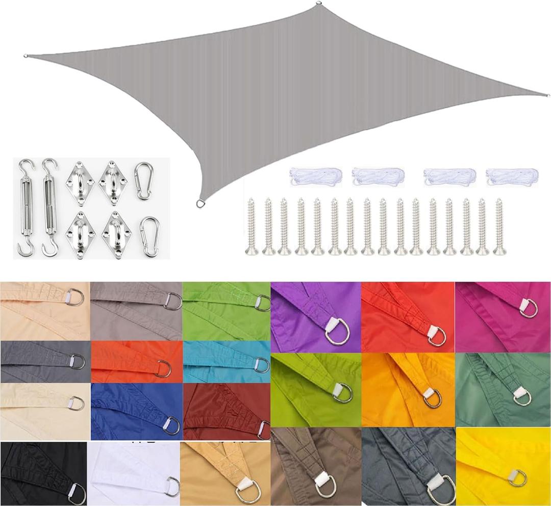 Heavy Duty Sun Shade Sail Rectangle Waterproof Shade Cover Canopy Awning UV Block Shade Cloth 90% Shade Protection for Outdoor Deck Patio Garden Yard Kids Play Area, Ropes Included