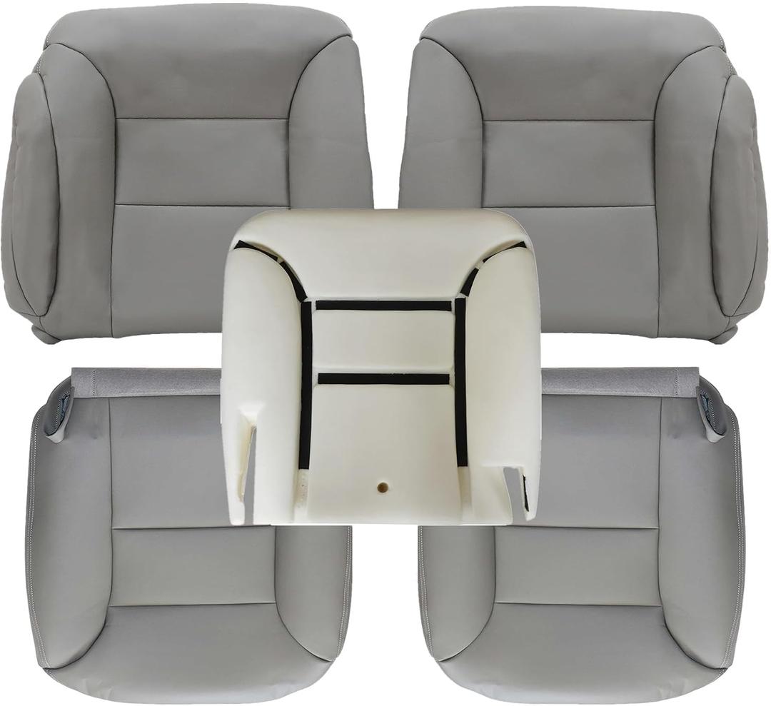 Priprilod Gray Leather Driver and Passenger Bottom and Top Lean Back and Driver Foam Cushion Replacement Seat Cover Fit for Chevy Suburban Tahoe Silverado GMC Sierra Yukon 1995 1996 1997 1998 1999