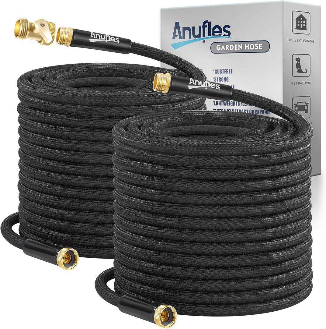 Garden Hose 100FT, Lightweight 3-Layer PVC Flexible Water Hose, No Kink, Leak-Resistant, High-Pressure with Metal Fittings, Durable for Outdoor, Gardening, Washing Cars, Easy to Store (Deep Black)