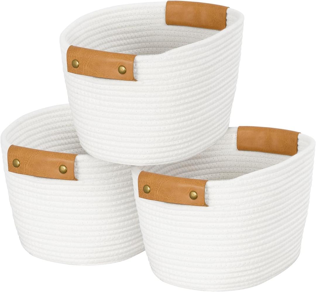 OOOK Storage Basket Set, 3 Pack Baskets for Shelves, White Storage Baskets for Organizing Toys, 11.4"Lx9.4"Wx7.4"H