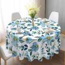 Eikione Summer Round Tablecloth,Tablecloth Waterproof and Wrinkle-Free, Round Table Covers, Summer Decorations for Home 60inch (Blue Flowers)