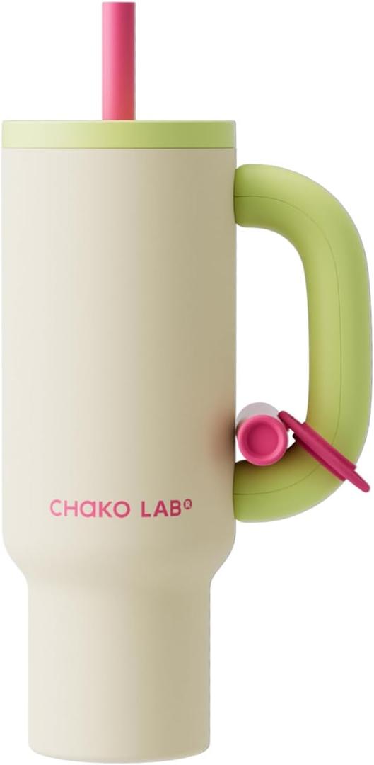 CHAKO LAB BaWang Insulated Stainless Steel Tumbler | Tumbler with Handle and Straw 33oz | Cup Holder Friendly for Travel | Leakproof Water Bottle | BPA-Free | Cerratic liner| green