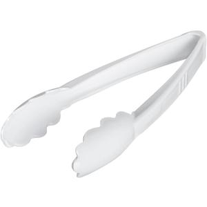 Restaurantware Tongs 100 Pack Of 9 Heavy-Duty Plastic Kitchen Tongs with Long Handles and Scalloped Edges Disposable White Serving Utensils for Catered Events, Weddings, or Buffets and Restaurants