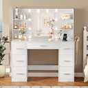 Makeup Vanity With Lights in 3-Colors, Vanity Desk with Large Mirror, Drawers and Shelves, White