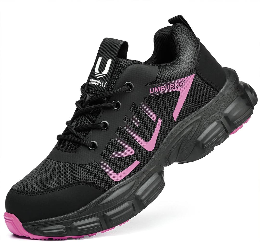 Hogent Steel Toe Shoes for Men Lightweight Comfortable Non Slip Work Shoes Women Puncture Proof Safety Sneakers for Industrial Construction & Daily Life Pink, Size: 6.5 Women/5 Men