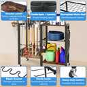 Dobures Garden Tool Organizer with Lockable Wheels, Heavy Duty Yard Tool Storage Rack for Shovels and Rakes, 3 Tier Lawn Care Utility Holder with hooks for Garage, Shed, Yard and Laundry Room