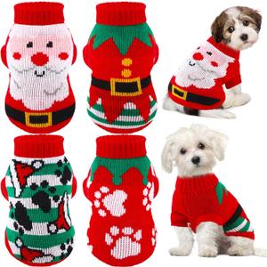 4 Pcs Puppy Christmas Sweater Dog Ugly Xmas Santa Knitted Sweater Small Dog Christmas Outfit Pet Winter Holiday Knitwear Cat Turtleneck Knitwear for Pet Kitten Puppy, Size XS
