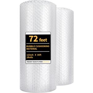 Bubble Cushioning Wrap 2 Pack 12 Inch x 72 ft Total Bubble Wrap for Packing，Moving Boxes and Shipping for Your Business，Perforated Every 12 in.Suitable for Filling Packaging Boxes.
