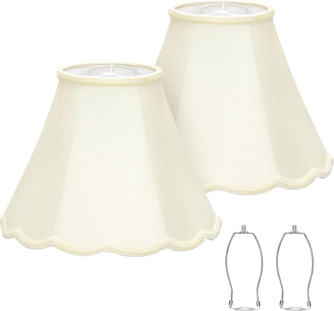 Medium Lamp Shades Set of 2, Cream Lamp Shade for Floor Lamps Table Lamps, 6.1"Top x 13"Bottom x 9.6"High, Scalloped Lamp Shade with Petal Edge Braid, Spider, Harp Holders Included, Assembly Required