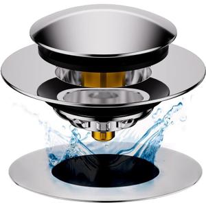 Universal Pop-Up Bathtub Stopper with Clog-Proof Strainer, Bath Drain Plug (Fits 1.4-1.6 Inch Drains)