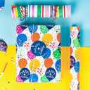 WRAPAHOLIC Reversible Birthday Wrapping Paper - Mini Roll - 17 Inch X 33 Feet - Colorful Balloon with Confetti Design for Birthday, Holiday, Party, Baby Shower