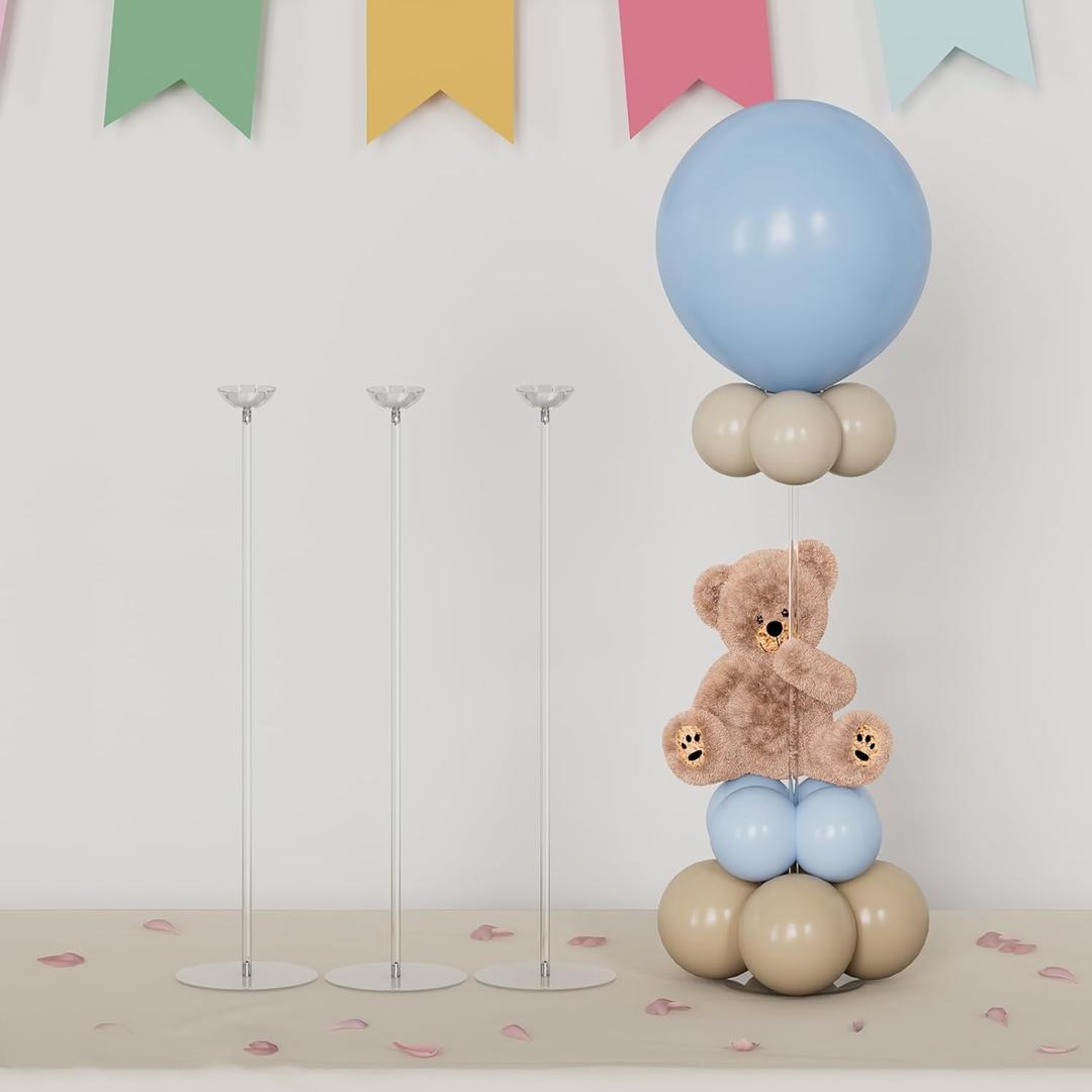 YALLOVE Clear Acrylic Tabletop Balloon Stand Kit, 23.6 Inch 10 Pack Balloon Stick Holder with Base for Centerpiece Party Decoration (Balloons Not Included)