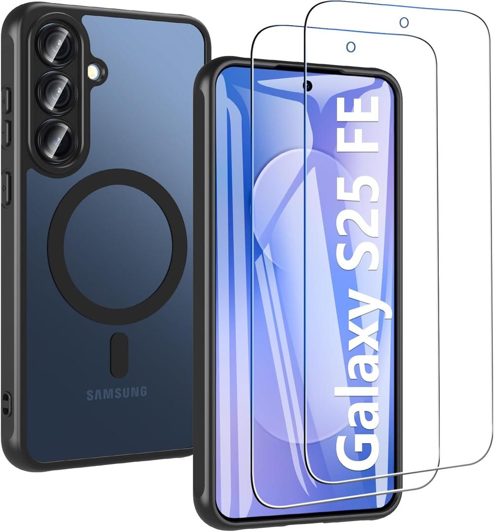 BESINPO for Samsung Galaxy S25 FE Case, Magnetic Wireless Charging Supported for Samsung S25 FE with 2 S25 FE Screen Protectors, Military Grade Drop Protection Shockproof S25 FE Case, Black