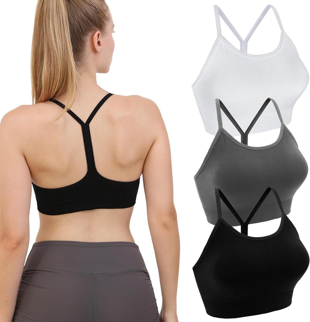 Double Couple Women Y Back Sports Bras for Women Thin Strap Workout Fitness Gym Yoga Fitness Bra (X-Large, Black White Gray)