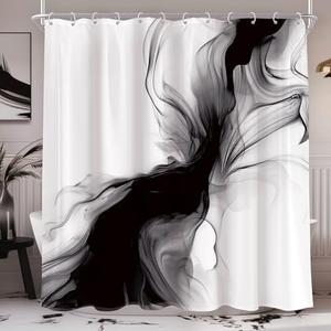 Cinbloo Black and White 72Wx78H Shower Curtain Abstract Modern Ombre Grey Minimalist Marble Elegant Ink Texture Neutral Simple Aesthetic Bathroom Curtain Set Man Bath Bathroom Accessories Decor
