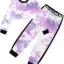 Betusline Girls 2 Piece Outfits, Tie-Dye Pullover Crop Sweatshirt Tops + Sweat Jogging Pants 2 Pieces Clothes Set，Purple Mist，11-12 Years = Tag 160