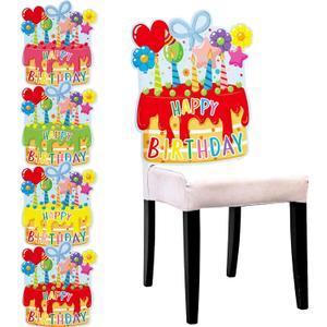4 Pcs Birthday Cake Chair Covers for Classroom Happy Birthday Seat Cover for Back to School Party Supplies 100th Day of School Party Decorations for Classroom Office Home