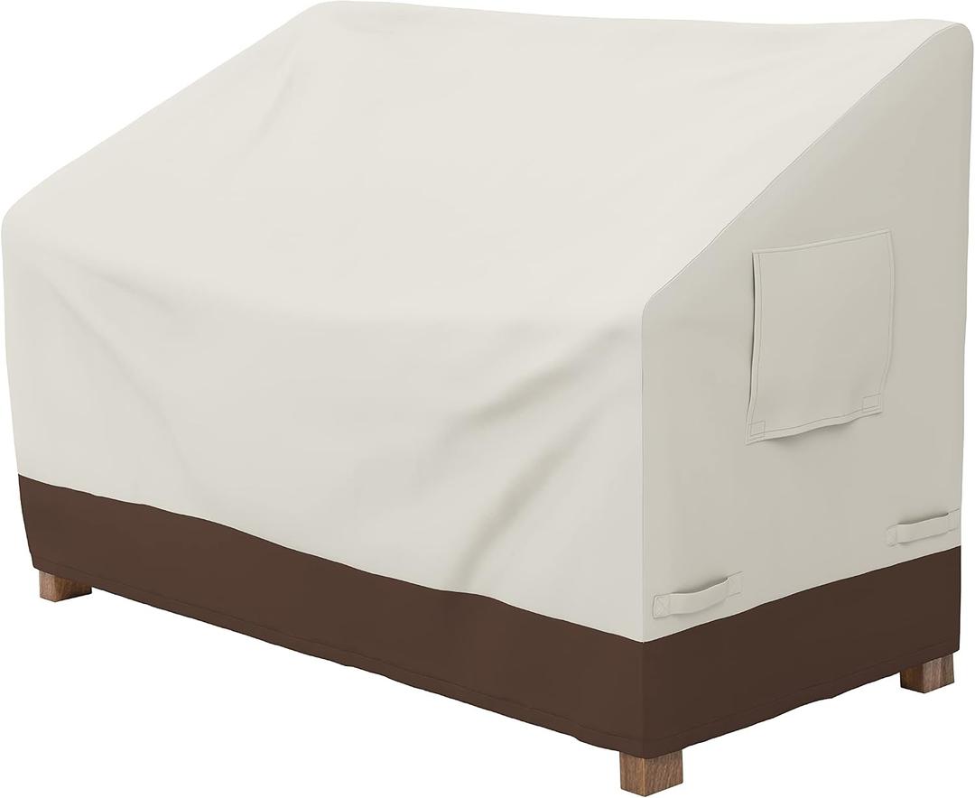 Amazon Basics 2 Seater Outdoor Couch Cover, Patio Furniture Cover, Waterproof, Anti-UV, Durable with Secure Straps, Protection for Loveseat, Beige/Tan