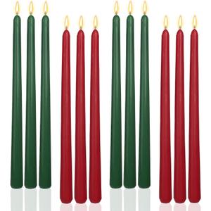 12 Inch Christmas Taper Candles Unscented Smokeless Long Tall Tapered Candle for Candlesticks Sticks Wedding Advent Home Decor DinnerSet of 12,Redgreen