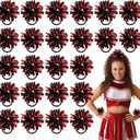 Shappy 2 Color Mini Pom Poms Hair Ropes for Football Cheerleading 4 Inch Ponytail Holder for Team Spirit Sports Dance Cheer (Black Red)