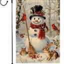 Snowman Garden Flag 12x18 Inch Double Sided Burlap Winter Cardinal Animal Scene Holiday Christmas Yard Flag Small Seasonal Outdoor Welcome Banner for House Porch Lawn Decor