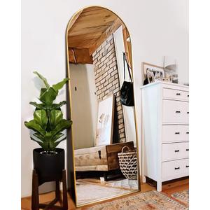 Floor Mirror, Full Length Mirror with Stand, Arched Wall Mirror, Gold Floor Mirror Freestanding, Wall Mounted Mirror for Bedroom Living Room, Gold (59"L x 18"W)