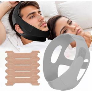2 x Anti Snoring Chin Strap for Men&Women Anti Snoring Devices and Snore Stopper, Chin Strap for Sleeping Cpap,Jaw Strap for Sleeping Adjustable, Breathable Snoring Solution for CPAP Users(Grey)