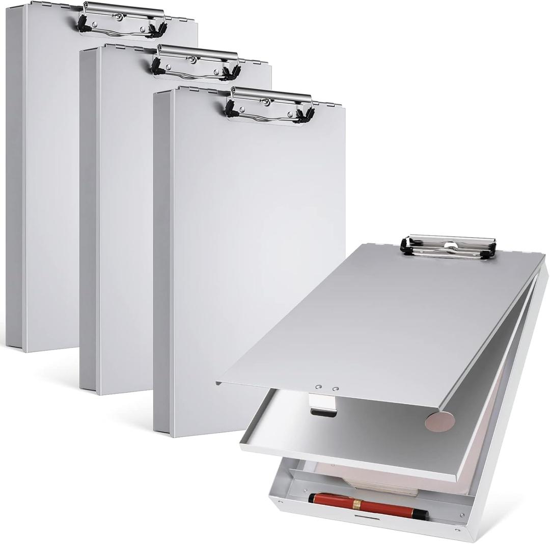 PerKoop 4 Pcs Aluminum Clipboard with Storage Folder Form Holder Metal Clip Board 14x9.3x2.2 Letter Size Binder for Nurses Construction Workers Business Office Stationery Items