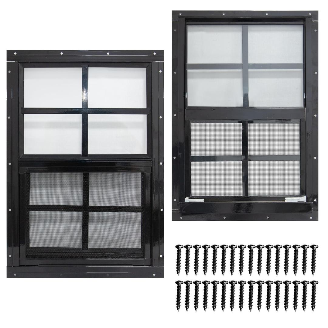 NeatiEase 2 Pack Shed Windows with Black Frame, 12 x 18 Flush Mount Small Window with Tempered Glass and Fiberglass Screen for Shed, Chicken Coop, Playhouse, Household, Garage
