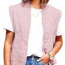VAOYIU Womens Cropped Puffer Vest Lightweight Sleeveless Plaid Printed Cotton Quilted Vest Outwear(8-Red-Brown-M)