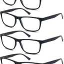 Reading Glasses 1.50 Oversized Large Square Men Readers Black Frame 4 Pack,Comfy Lightweight Eyeglasses for Reading Flexible Spring Hinge