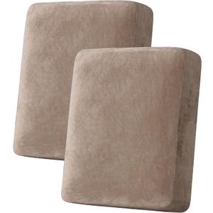 H.VERSAILTEX Velvet Stretch Couch Cushion Cover Plush Cushion Slipcover for Chair Loveseat Sofa Cushion Furniture Protector Seat Cushion Sofa Cover (2 Piece Medium Sofa Cushion Covers, Taupe)