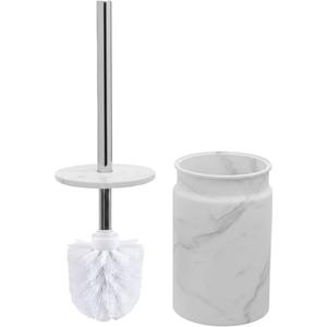 Toilet Brush and Holder Set - Toilet Bowl Brush and Holder with Sturdy Bristles for Thorough Cleaning - Concealed White Bathroom Accessories Toilet Cleaner Brush for Bathroom (Marble Look)