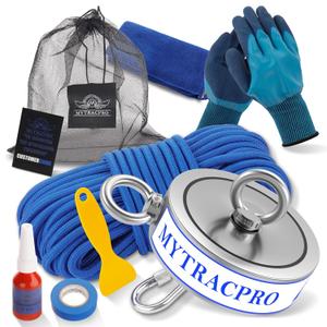 2300 lbs Magnet Fishing Kit, Double Sided Neodymium Fishing Magnet Kit with 20m (65 Foot) Durable Rope, Powerful Magnets for Fishing and Magnetic Recovery Salvage (Blue)