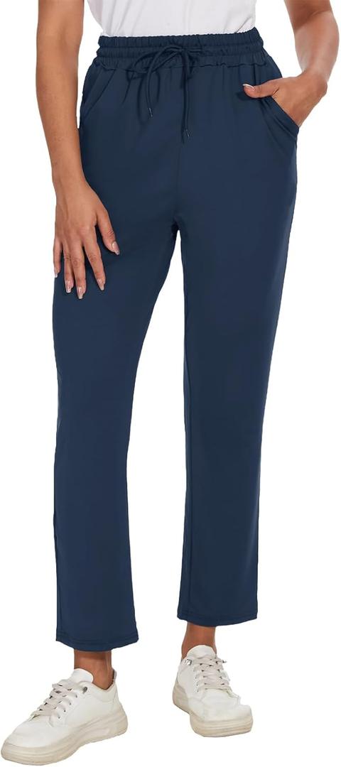 BATHRINS Women's Lightweight 7/8 Golf Pants 4-Way Stretch Ankle Sweatpants with Deep Pockets for Workout,Casual,Work Navy, X-Large