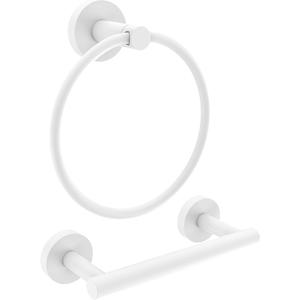 White Toilet Paper Holder & Towel Ring SUS304 Stainless Steel 2pc Bathroom Hardware Set with Double Post Pivoting Toilet Paper Roll Holder Wall Mount & Bathroom Towel Holder Set