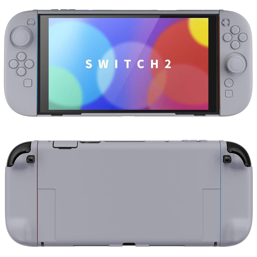 PlayVital Hard Case for Nintendo Switch 2 with Extra Stand & Thumb Grip Caps | Split Design, Dockable Protective Full-Body Shell Cover for Nintendo Switch 2 | Solid Color Series, New Hope Gray