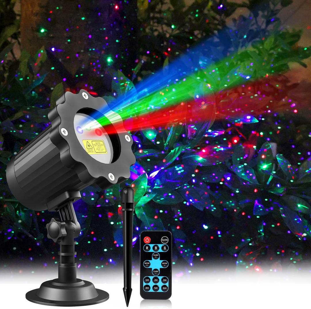 Laser Projector Firefly Lights Outdoor,12 Effect Moving RGB Lights Show Waterproof Laser Projection with RF Remote and Timer for Wedding Christmas Holiday Party Patio Garden Landscape Decor (Black)