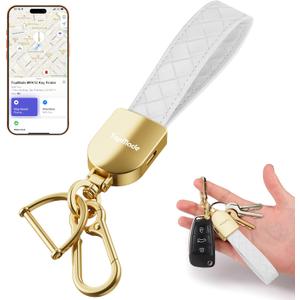 TopMade Keychain, Works with Apple Find My, Premium Handmade Knit Leather Car Key Chains for Women & Men, Smart Tracker Tag, Anti-Lost Key Finder, Universal Key Fob Holder, IP67 Waterproof, White