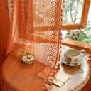 Sutuo Home Terracotta Boho Lace Curtains 2 Panels 84 Inches Long for Living Room&Bedroom, Burnt Orange Crochet Privacy Farmhouse Vintage Tassels Retro Halloween Window Sheer Curtains Rod Pocket,50" W