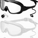 Rantizon Swim Goggles 2 Pack, Wide View Anti Fog&UV Swimming Goggles for Audlt, No Leaking Pool Accessories for Men Women Kid (Large for Adults, Transparent Black & Transparent White)