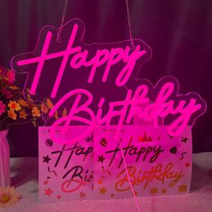 Happy Birthday Neon Sign for Wall Decor, Pink Led Neon Light Signs, Art Decoration Happy Birthday Neon Light Sign for All Birthday Party Decoration with 2 Pcs pasters (1712 Inch)