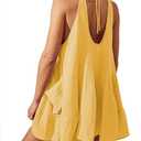 Yioaga Women Casual Summer Dresses Sleeveless Crew Neck Backless Tunic Mini Dress Loose Flowy Tank Sundress with Pocket(Yellow, S)