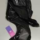 Sexy Women's Lingerie PVC Leather Mesh Bra Wetlook Halter Neck One Piece Clubwear Teddy Bodysuit (3X-Large)