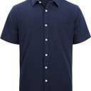 J.VER Men's Linen Short Sleeve Shirts Cotton Casual Lightweight Button Down Shirt Beach Vacation Summer Tops with Pocket (Blue, XXXL)