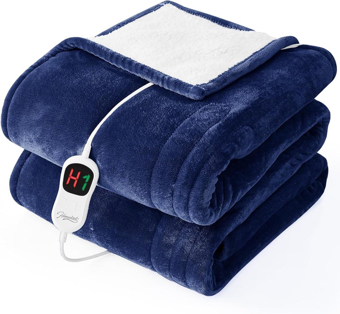 Homemate Electric Heated Blanket Twin - 62"x84" Heating Bed Blankets Throw with 10 Heating Levels 8 Hours Auto Off Fast Heating Over-Heated Protection Ultra Soft Warm Flannel ETL Certified Navy Blue
